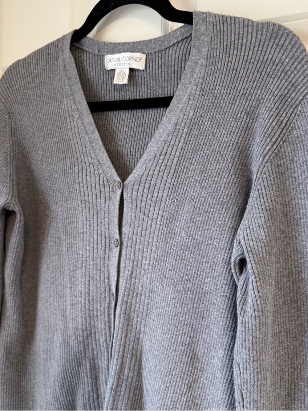 Vtg Coastal Corner Sweater Grey Cotton Button Front Ribbed Cardigan Sz L Office - Picture 5 of 11